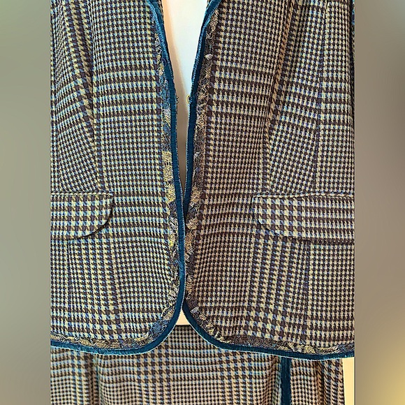 Worth Wool Suit Plaid With Blue Velvet Trim. Straight Skirt Woman’s Size 16 - Picture 16 of 16